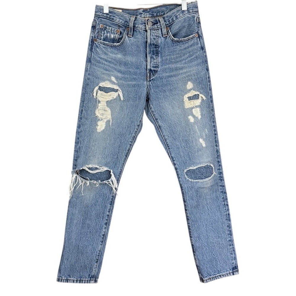 Y2K BIG E LEVI's Jeans 501 Button Fly 25x28 Skinny Women's Thrashed Distressed